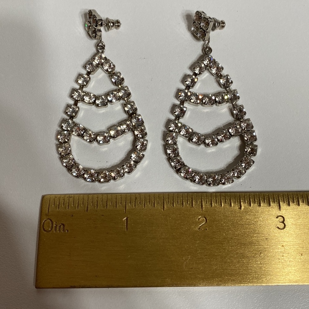 Vintage Rhinestone Estate Teardrop Earrings - Picture 6 of 7
